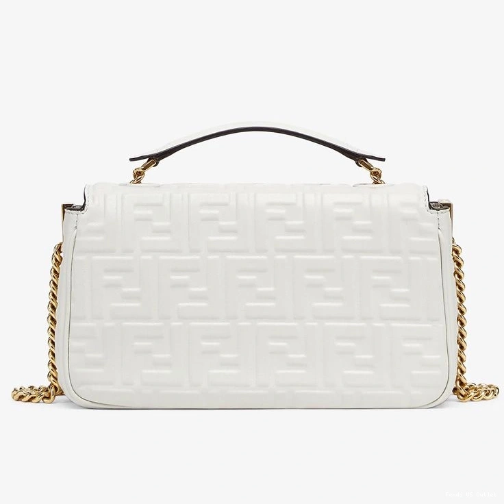 Cheap HOT FF Fendi Motif In Midi Chain Nappa Baguette Leather White Bag 0803